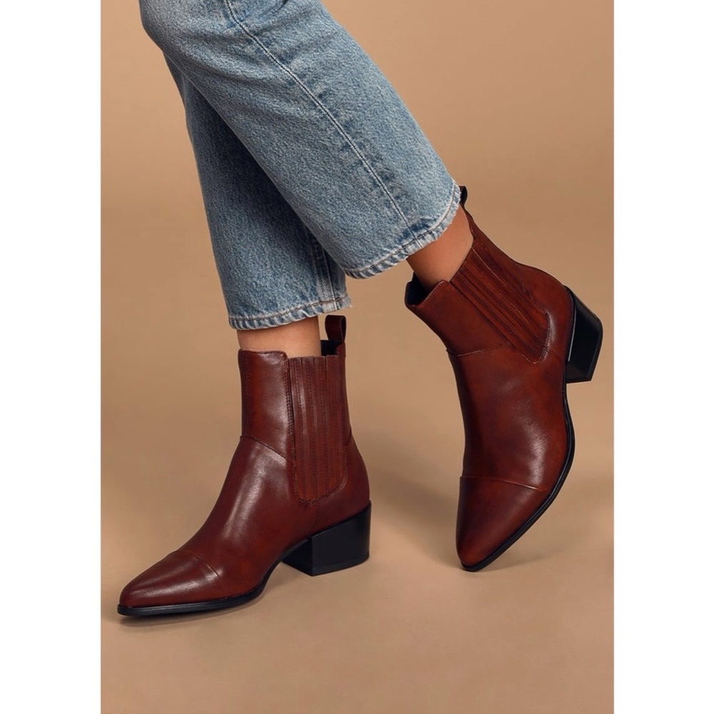 Vagabond Marja Dark Cherry Brown Leather Heeled Ankle Boot